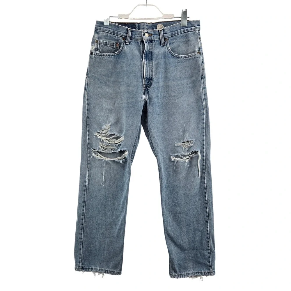 Vintage‎ Levis 505 Jeans Mens 33x30 Light Wash Distressed Straight Leg Grunge